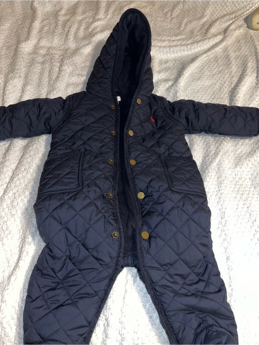 Ralph Lauren Navy Quilted Hooded Baby One-Piece